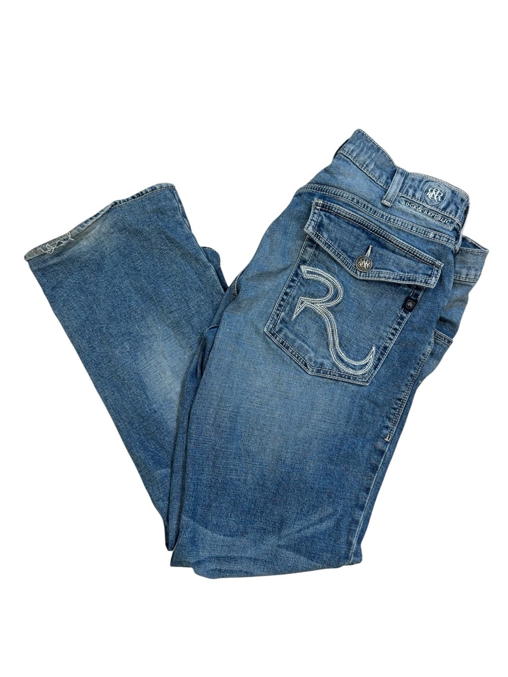 Rock & Republic Light Blue Embroidered R Pocket Neil Mens Size 36x30 Flaws